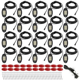 Winunite 20 Pods Quick Connect White Rock Lights, 5M Extension Wires Each Light, 15 SMD Chips, High Adhesive Stickers, 6000K Pure White, IP67 Waterproof, Fits for Trucks Trailer SUV ATV UTV