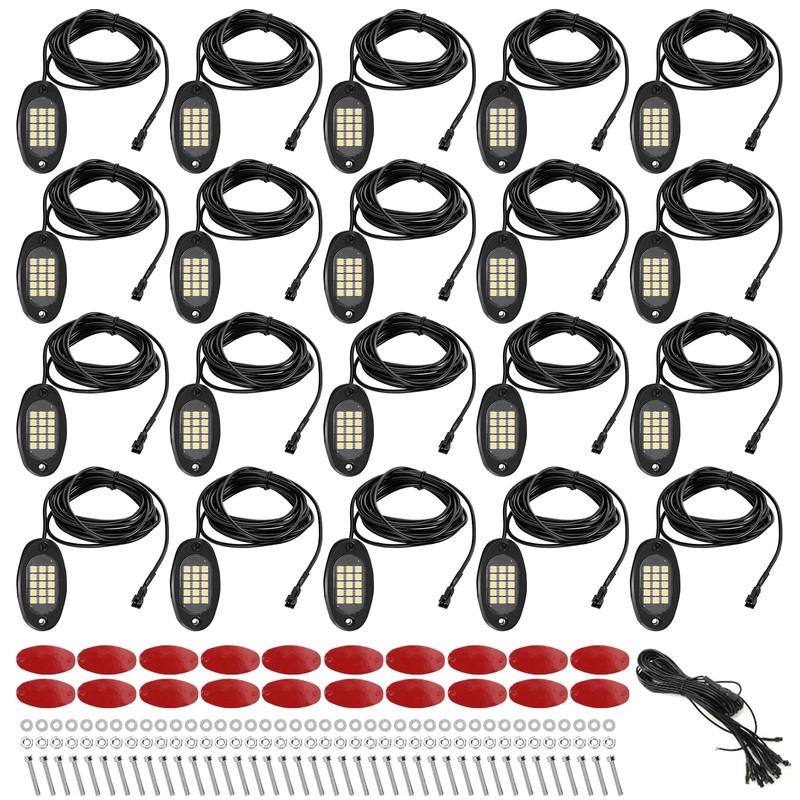 Winunite 20 Pods Quick Connect White Rock Lights, 5M Extension