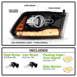ACANII - For [Factory Projector Style] 2016-2018 Ram 1500 2500 3500 w/Black Trim Headlight Headlamp Right Passenger Side