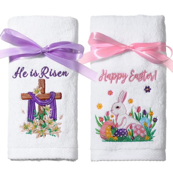 Remagr Remagr 2 Pack Easter Bathroom Hand Towels Cotton Embroidered