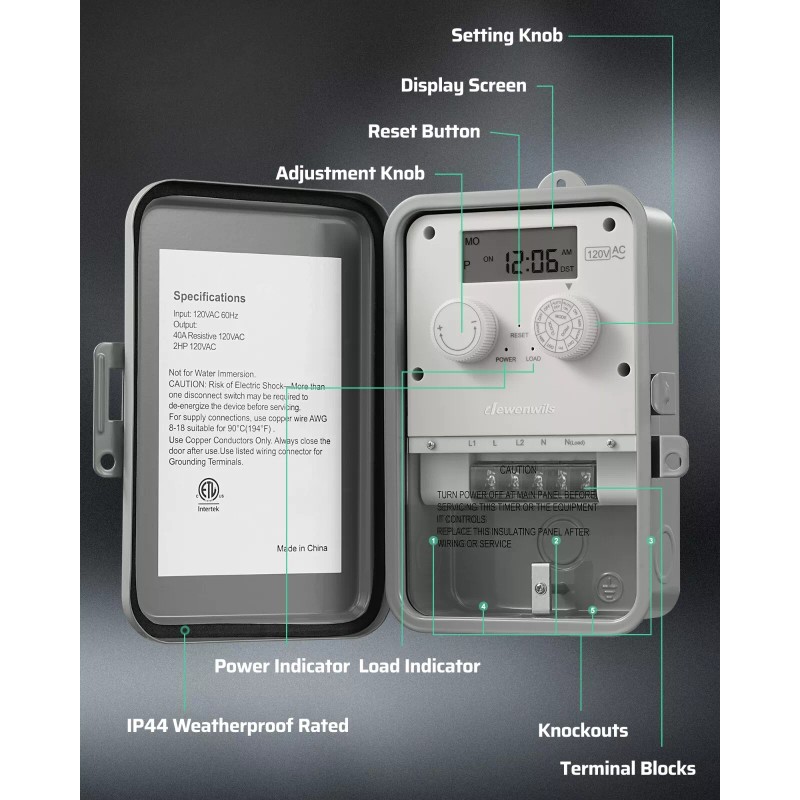 DEWENWILS Pool Timer, Outdoor Digital Timer Box, Outdoor Timer for