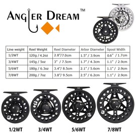 ANGLER DREAM Silver/Black (1/2WT 3/4WT 5/6WT 7/8WT) Fly Reel Aluminum Alloy Large Arbor Fly Fishing Reels