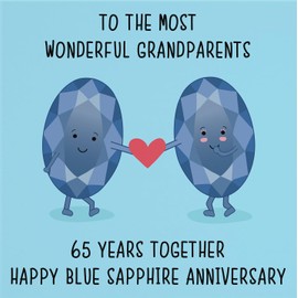 Hunts England - Grandparents 65th Anniversary Card - To Wonderful Grandparents - 65 Years Together - Happy Blue Sapphire Anniversary - Iconic Collection