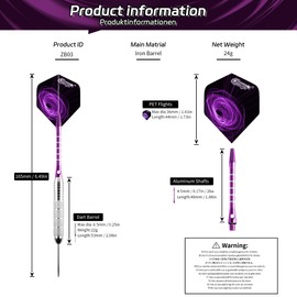 CyeeLife Dardos con punta de metal, 12 dardos de acero profesionales con 24 plumas y afilador, 22 gramos (morado)