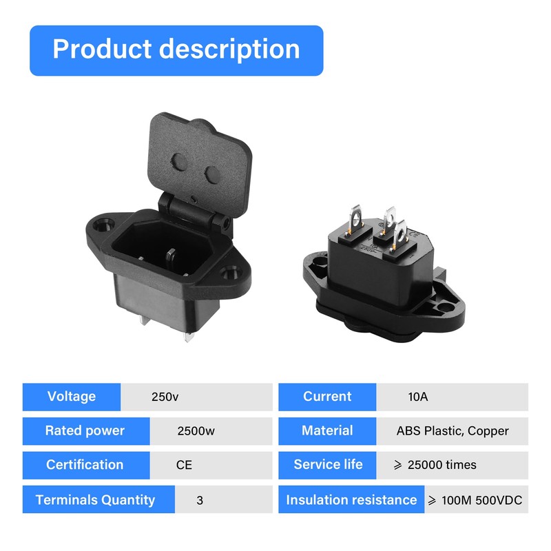 PNGKNYOCN C14 Panel Mount Plug，AC 250V 10A IEC 320 C14