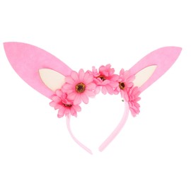 Healvian Easter Bunny Ear Headband with Pink Flowers Soft Lightweight Non Slip Hair Hoop for Women and Elegant Spring Party Accessory and Photo Prop for Easter Celebrations