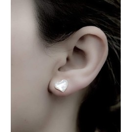 Stud Earrings Heart of Mother of Pearl - Silver 925 Sterling - Small Earrings Plug Heart Shape with Gift Box