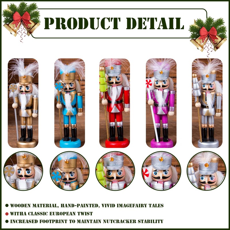 5pcs 12cm Small Wooden Nutcracker Soldier Christmas Nutcracker Figures Hanging