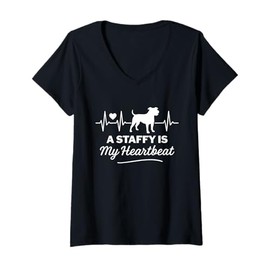 Womens I Just Love Staffies, Staffy Lover, Loves Dogs Staffordshire V-Neck T-Shirt
