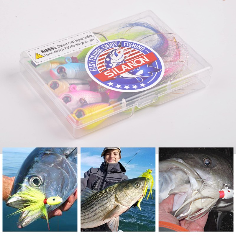 Bucktail Jigs Saltwater Fluke Lures,5PCS Bucktail Hair Jigs Head Fishing