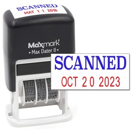 MaxMark Self-Inking Rubber Date Office Stamp with SCANNED Phrase BLUE INK & Date RED INK (Max Dater II), 12-Year Band
