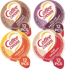 Coffee Creamer Singles Variety Pack 48-Count – Bulk Individual Coffee Creamers Perfect for Nespresso Lovers - Non-Dairy Flavored Creamers: Original, Vanilla Caramel, Hazelnut, Italian Sweet Cream