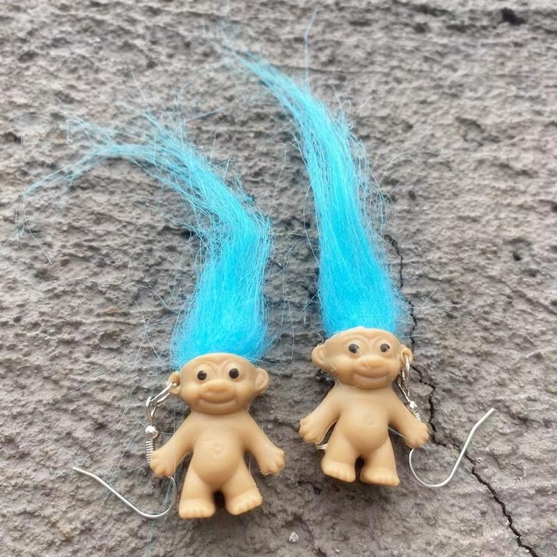 Funny Ugly Doll Dangle Earrings Colorful Hair Exaggerated Cool Cartoons