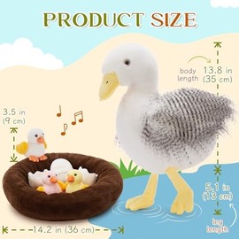 8Pcs Pekin Duck Stuffed Animals, Stuffed Big White Duck Plush Toy with 3 Baby Ducklings & 3 Eggs & 1 Nest, Duck Plush Set for Kids Girls Boys, Farm Animal Gift for Christmas Easter