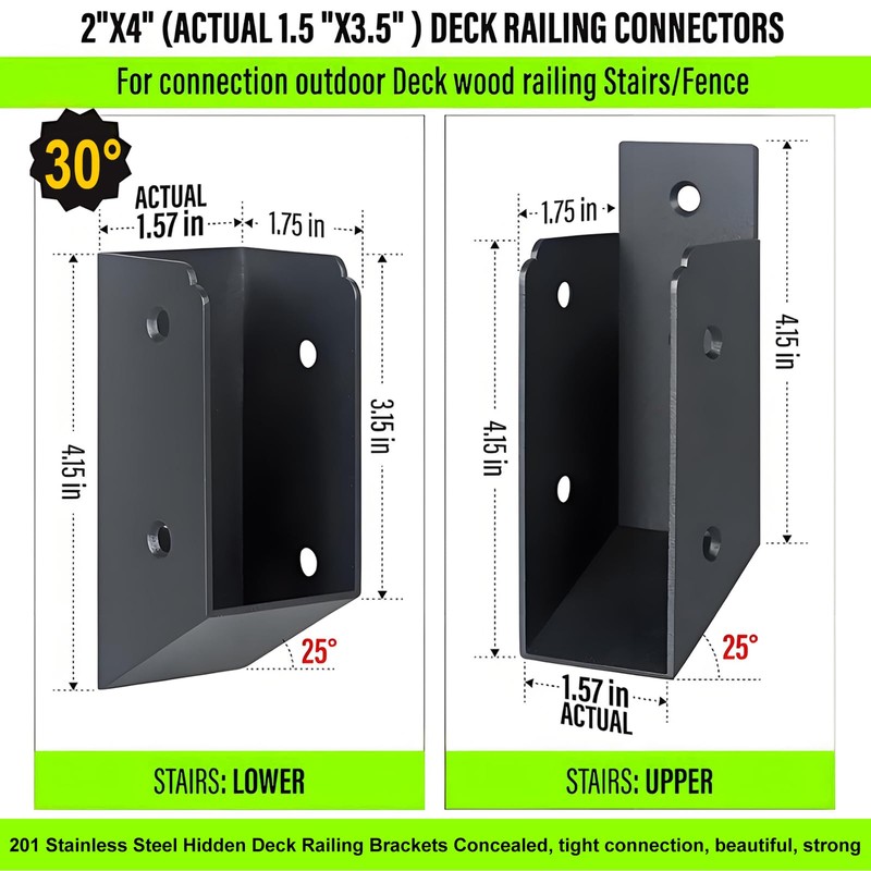 CNQLIS 8Pcs Stainless Steel 2" x 4" Deck Railing 30°