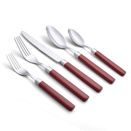 ANNOVA 20 Pieces Stainless Steel Flatware/Cutlery Set - Color Handles - 4 x Dinner Forks, 4 x Salad Forks, 4 x Dinner Knives, 4 x Dinner Spoons, 4 x Dessert Spoons - Service for 4 (Red, 20 Pieces)