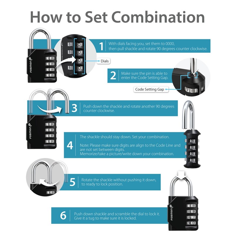 Fosmon Combination Lock, (4 Pack) 4 Digit Multi-Purpose Combination Padlock,