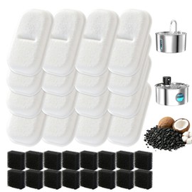 Cat Water Fountain Filter Set – 16 Carbon Filters & 16 Foam Sponges, Replacement for 108Oz/3.2L 67Oz/2L Stainless Steel Pet Water Dispenser,Kitty Spout Pump Filters,Promotes Hydration for Dogs Cats