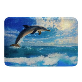 Feelyou Dolphin Bathroom Rugs Non Slip Bath Mats for Bathroom Tub Shower Kids Ocean Marine Animal Strong Water Absorption Bath Rugs Indoor Door Mat Entry Doormat Front Carpet for Bathroom