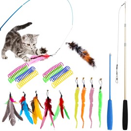 Juguetes para Gatos,Juguetes Interactivos para Gatos con Varitas Retráctiles de Plumas para Gato,Muelles Gatos y Variedad Cabezas de Reemplazo de Plumas para Satisfacer Necesidades de Juegos Gatos