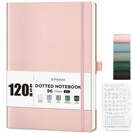 EMSHOI B5 Notebook Dotted Journal - 120gsm Thick Paper, 19.5 x 25.5 cm Large Dot Grid Notebook for Bullet Journaling with 96 Pages, Softcover Leather, Journal Stencils, Inner Pocket, Rose Gold