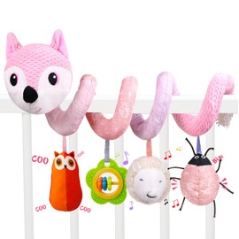 Juguete de Carriola, Juguetes Colgantes de Actividades en Espiral para Niño, Juguete de Peluche de Zorro Juguetes de Felpa de Seguridad en Espiral, Juguete de Asiento de Coche para Niños (Rosa)