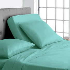 Flex Top California King Size Bed Sheets - 800TC Egyptian Cotton, 18" Deep Pocket - Split Top King Sheets for Sleep Number Bed (4 Pcs) - Aqua Green