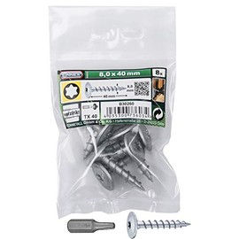 Connex B30260 Post Screws 8.0 x 40 mm - 8 Pieces - TX Drive - Full Thread - For Attaching Fittings & Connectors - Includes Bit / Post Connector Screw / Screw Set / B30260