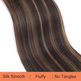 SEIKEA 28" Ponytail Extensions Drawstring Long Straight Fake Pony Tail Natural Soft Clip in Hair Extension Synthetic Heat Resistant Hairpiece - Chestnut Brown with Blonde Hightlights