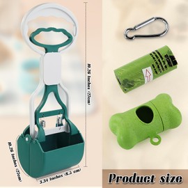 Andiker Dog Pooper Scooper with Short Handle, 10.23" Tall Dual-Spring Pet Pooper Scooper with 1 Roll of Dog Poop Bag and a Dispenser Easy to Use Dog Poop Scooper for Yard Picking Waste Up (Green)