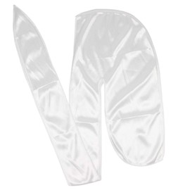 Men Silk Durag Long Straps Bandanas for Men Headwear Waves Cap (White)