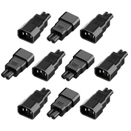 Vellcon 10Pack IEC 320 C14 to C7 AC Adapter, PVC Molded IEC 3Pole Male to 2Pole Female Figure 8 Power Adapter, 10A 125V/2.5A 250V, Black Color