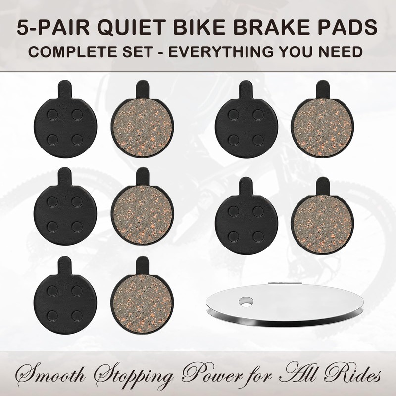 5 Pairs Bike Brake Pads, Low Noise Disc Brake Pads