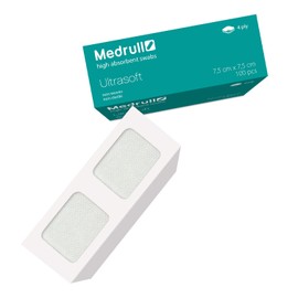 Medrull 7.5 x 7.5 cm Non-Woven Compresses, Pack of 100, Special Packaging, Especially Soft, Absorbent Non-Sterile, 4 Layers