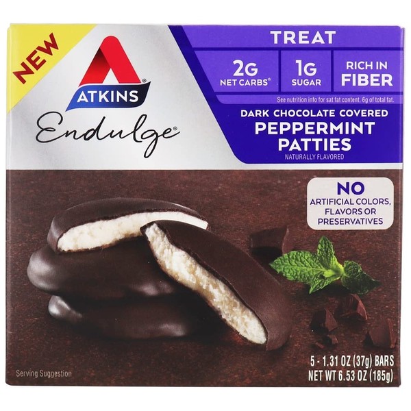 Endulge, Peppermint Patties, 5 Bars, 1.31 oz (37 g) Each, Atkins
