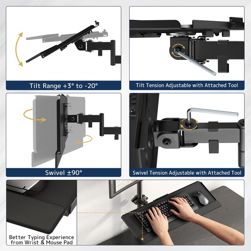 STANDOPIA Pole Mount Keyboard Tray - Universal 26 Inch Platform