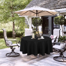 LUSHVIDA Round Outdoor Tablecloth with Umbrella Hole and Zipper, 70 Inch Black, Washable Waterproof Table Cloth Spill Proof Wrinkle Free Table Cover for Patio Spring Summer Picnic BBQS