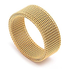 VQYSKO Stainless Steel Mesh Ring-Comfortable Fashionable Women and Man Engage Wedding Band, Size 4-13 (5, Gold)