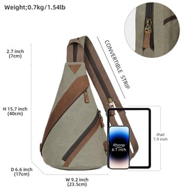KL928 Canvas Sling Bag for Men Women, Shoulder Crossbody Bags Backpacks Travel Daypack with Earphone Hole Rucksack, Olive Green