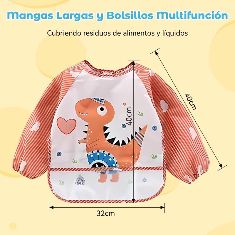 3/5 Pcs Baberos para Bebé,Baberos para Bebe Impermeable con Mangas,Baberos
