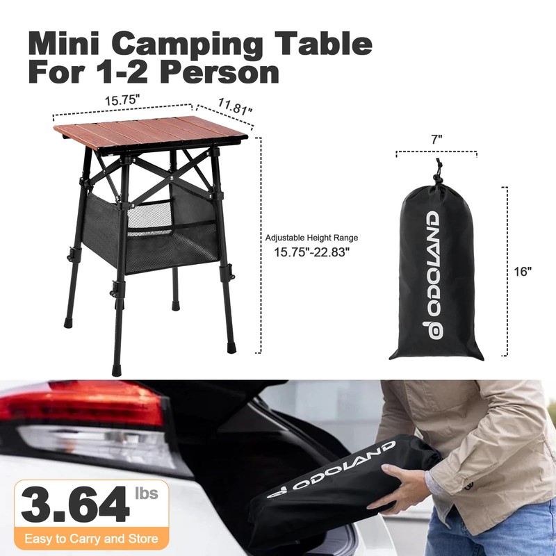 Odoland Folding Camping Table with Sturdy Storage Bag, Adjustable Height