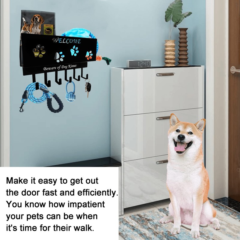 Dog Leash Holder for Wall, Storage and Mail Organizer, Key