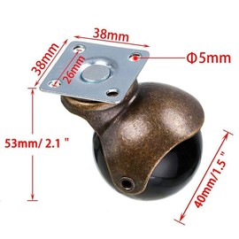 Multibao 4xPcs 1.5 Inch Ball Castor Wheel 40mm Antique Swivel Caster Plate Mounted For Furniture Chair Sofa with 16 Screws