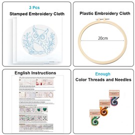 Konrisa Owl Embroidery Kit for Beginners Adult, Embroidery Starter Kit with Cloth Hoops Threads DIY Sewing for Craft Lover Hand Stitch Needlepoint Kits