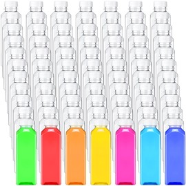 Xinnun 200 Pcs Plastic Juice Bottles with Caps Square Empty Clear Water Bottles Bulk Drinking Beverage Containers Reusable Empty Juicing Refillable PET Flasks with Lids for Drinks Smoothie(8oz,White)