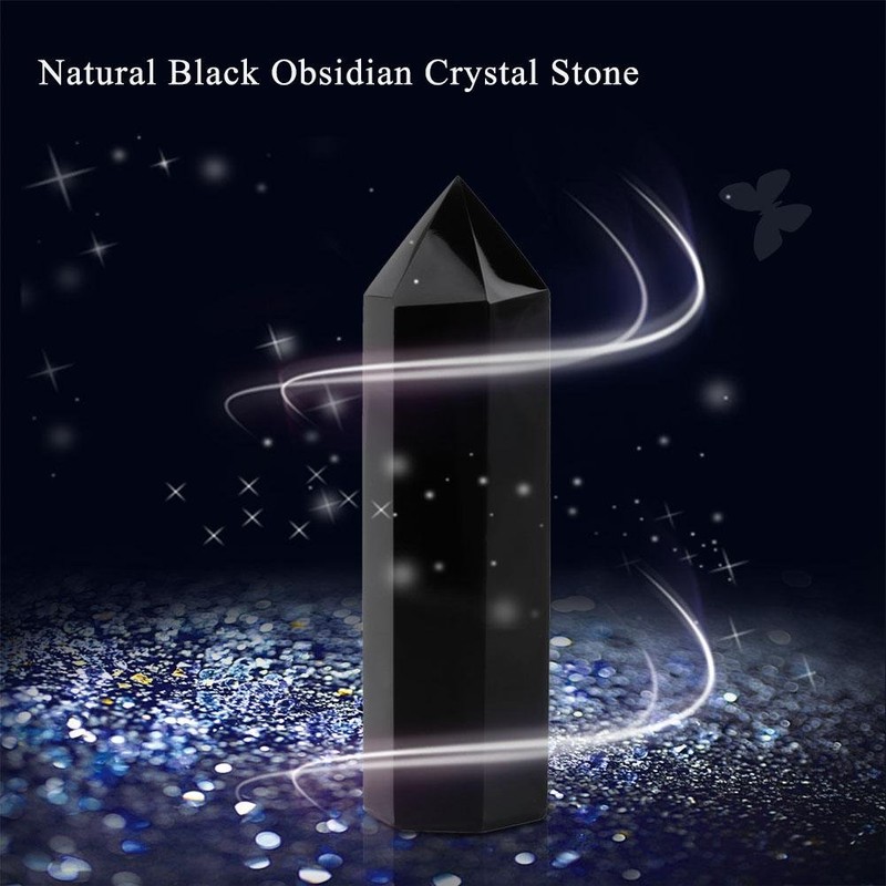 Black Obsidian Wand, Hexagonal Quartz Crystal Stone Column Wand Stone