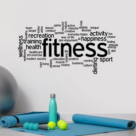 Vinyl Wall Decal Fitness Home Gym Center Health Wellness Words Stickers Mural Large Decor (ig6181) Black