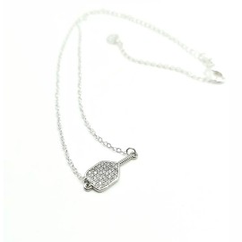 The Sacred Sparkle Pickleball Necklace Pendant CZ Pave Racket Adjustable Silver Chain Dainty Gift