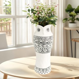 Handcrafted Owl Ceramic Flower Vase - Nordic Boho Farmhouse Centerpiece Owl Decor for Coffee Table& Shelf Living Room Decorative with Pampas Grass