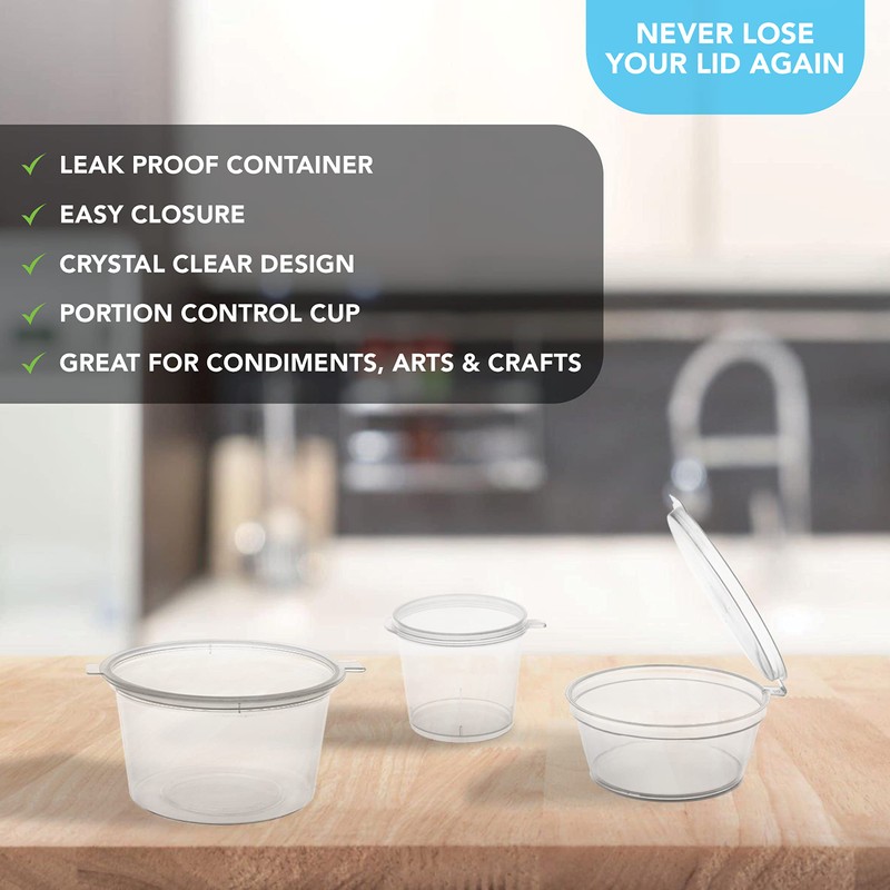 Party Essentials Leak Proof Plastic Condiment Souffle Containers with Attached